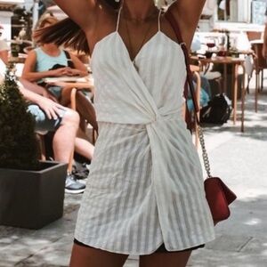 ZARA WHITE JACQUARD TEXTURED V NECK WRAP TUNIC LONG BLOUSE DRESS $49.90